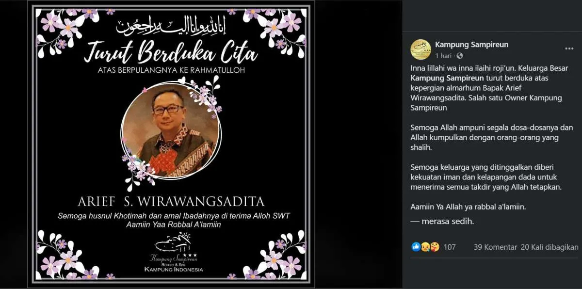 Pemilik Bumbu Desa meninggal dunia, begini kisah almarhum membangun bisnis restonya