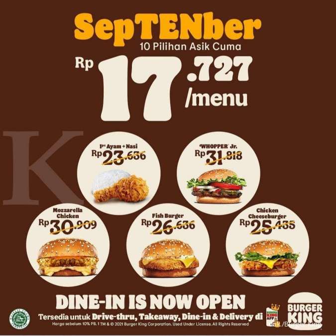Promo Burger King September 2021, Kupon SepTENber 10 Menu Hanya Rp 17.727