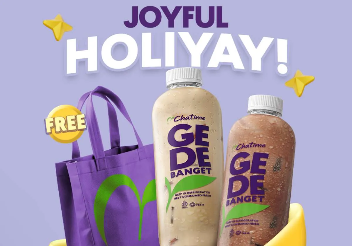 Promo Chatime Joyful Holiyay sampai 31 Desember, Beli 2 Chatime 1 Liter Gratis Tas