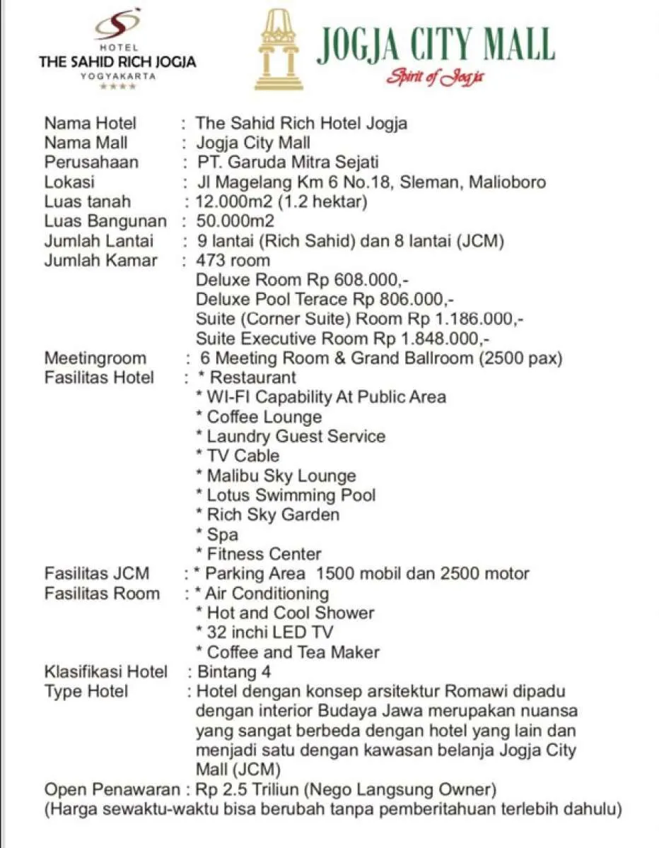 Beredar kabar The Sahid Rich Jogja dijual, Sahid Group angkat bicara