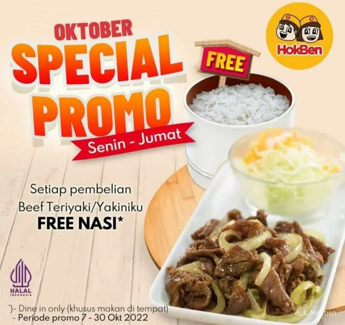 Promo Hokben Terbaru spesial Oktober, Beli Beef Teriyaki/Yakiniku GRATIS 1 Porsi Nasi