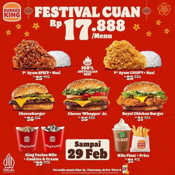 Promo Burger King Serba Rp 17.000 Spesial Februari 2024 Festival Cuan