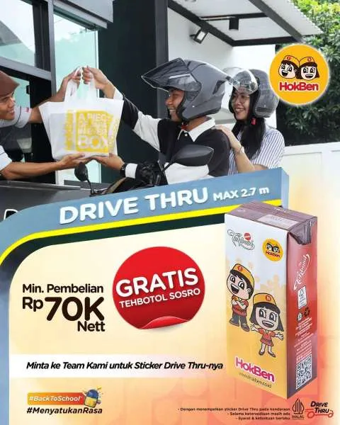 Promo HokBen Drive Thru Gratis Tehbotol Sosro