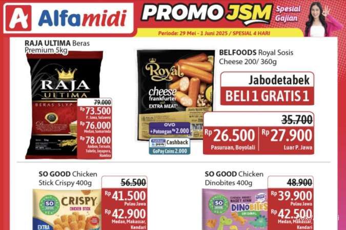 Katalog Promo JSM Alfamidi Periode 29 Mei-1 Juni 2025, Sosis Keju Beli 1 Gratis 1