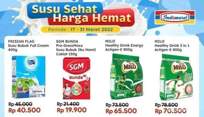 Promo Indomaret Susu Sehat Harga Hemat Periode 17-31 Maret 2022