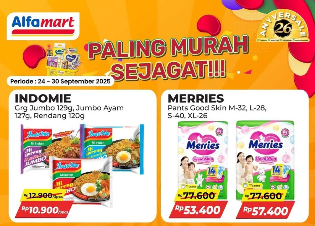 Promo Alfamart Terbaru Hari Ini, Diskon Indomie & Merries di Akhir September