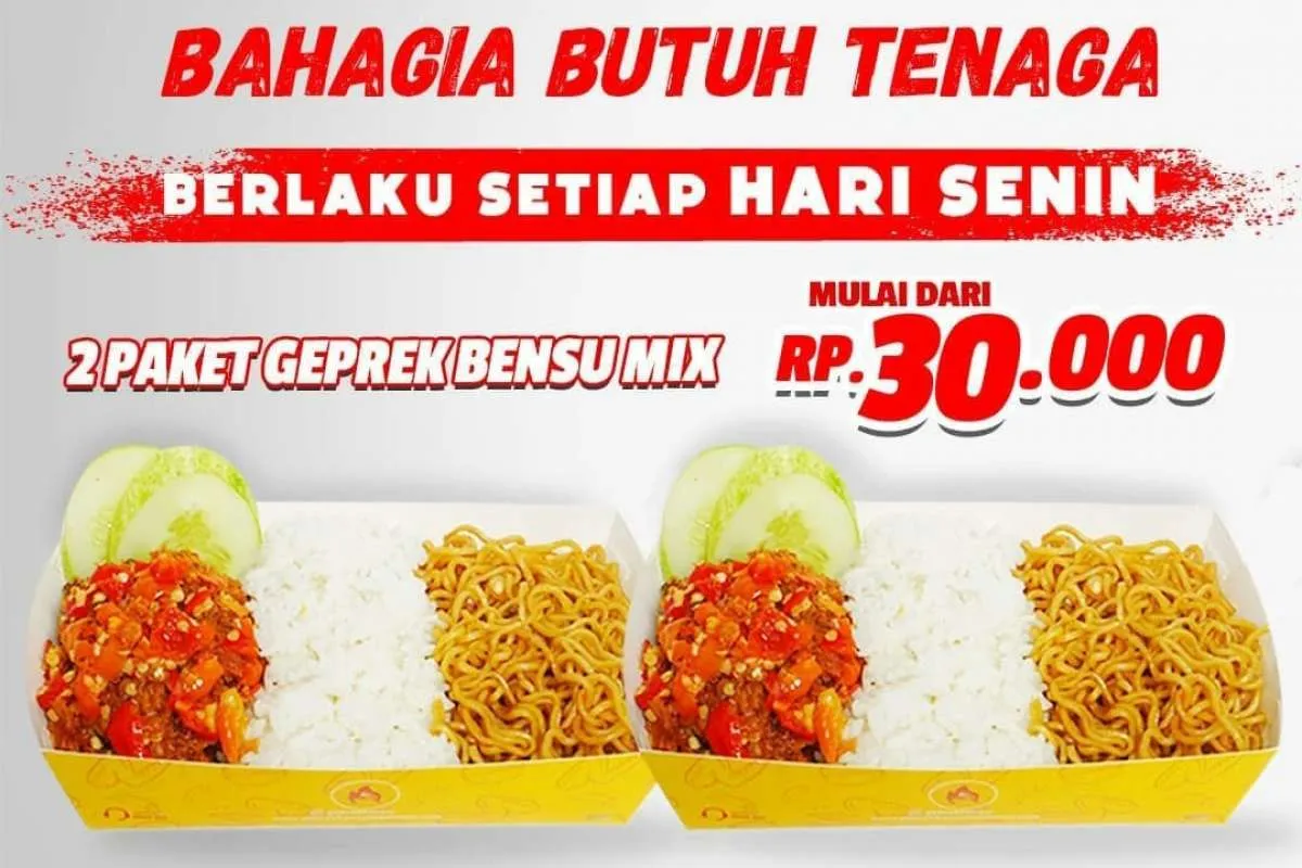 Promo Geprek Bensu 20 Desember 2021, Beli 2 Paket Geprek Bensu Mix Rp 30.000