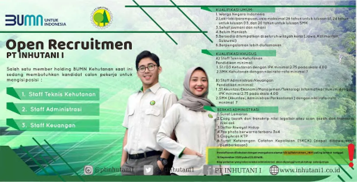 Lowongan kerja BUMN PT. Inhutani I, tutup minggu depan!