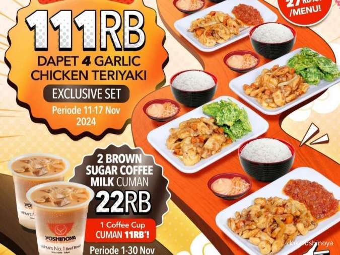 Promo Yoshinoya Diskon Garlic Chicken Teriyaki Rp 27.000 sampai 17 November 2024