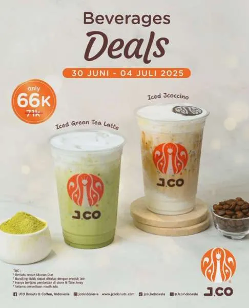 Promo JCO Beverages Deals Iced Green Tea Latte + Iced Jcoccino