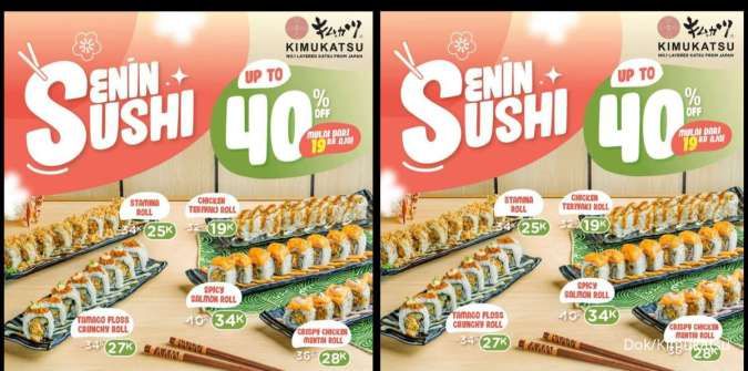 Promo Senin Sushi dari Kimukatsu! 1 Porsi Sushi Dibanderol Mulai Rp 19 Ribuan 