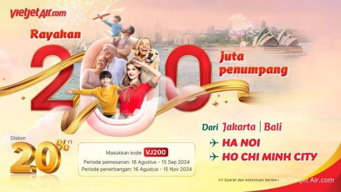 Vietjet Beri Promo Tiket Super Murah bagi Wisatawan Indonesia, Diskon 20% Sebulan