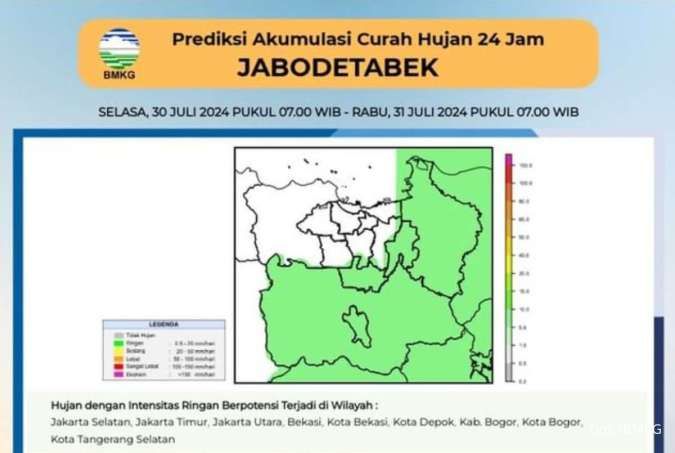 Simak Potensi Hujan di Wilayah Jabodetabek, Hari Selasa (30/7)