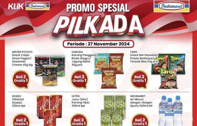 Promo Pilkada Indomaret 27 November 2024, Aneka Snack dan Minuman Beli 2 Gratis 1