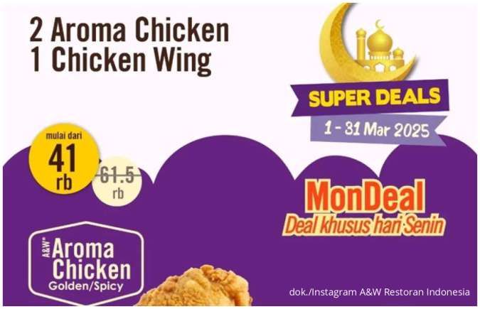 Promo A&W MonDeal Tiap Senin, Beli 2 Aroma Chicken Gratis 1 Chicken Wing