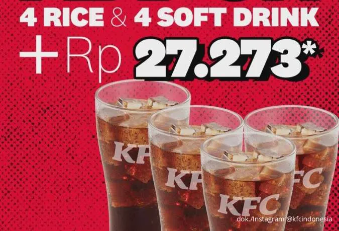 Cuma Hari Ini, Promo KFC Crazy Deal Add On 4 Nasi + 4 Soft Drink Cuma 27.000-an