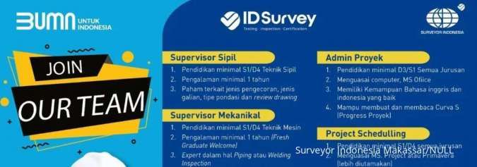 Lowongan Kerja Terbaru di BUMN Surveyor Indonesia, Ada Posisi untuk Semua Jurusan