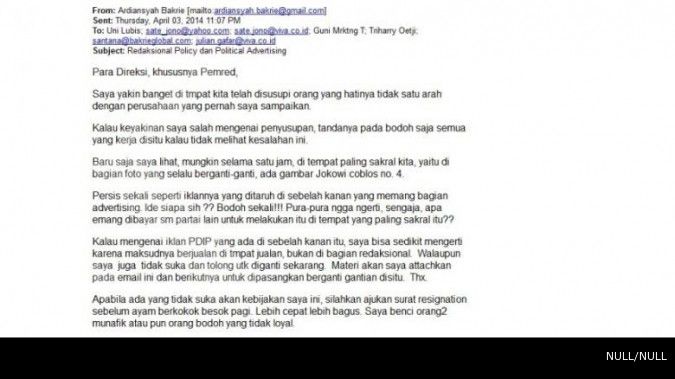 Ardi Bakrie bantah tulis e-mail soal iklan Jokowi
