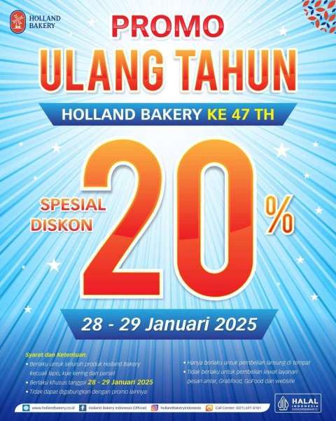 Promo Ulang Tahun Holland Bakery 28-29 Januari 2025