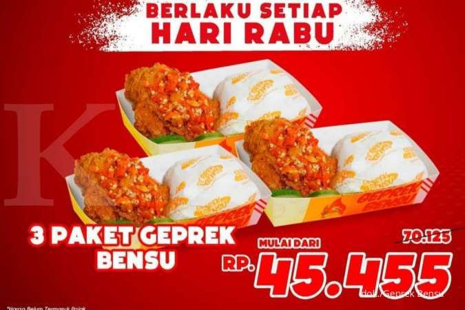 Rabu Kenyang! Promo Geprek Bensu 3 Paket Ayam Geprek dan Nasi Diskon Jadi Rp 45.455
