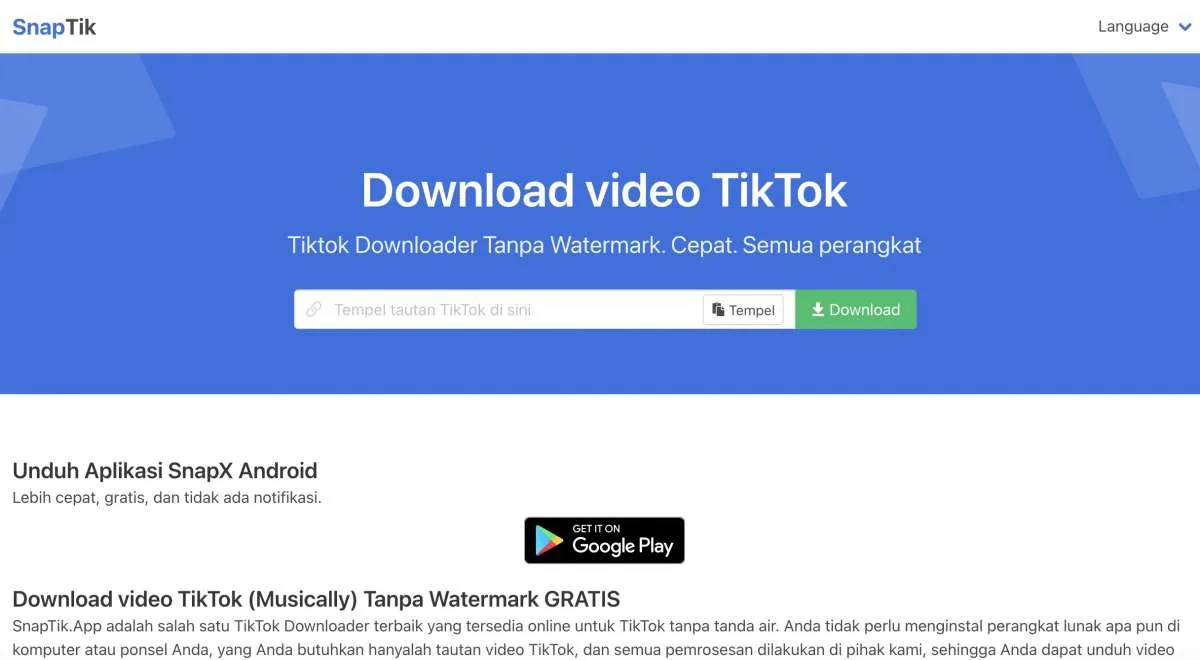 Cara Menggunakan SnapTik, Situs Download Video TikTok Tanpa Watermark Gratis & Cepat