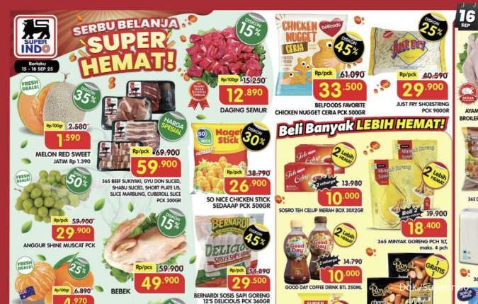 Promo Weekday Superindo dan Hypermart 15-18 September, Diskon 50% & Beli 1 Gratis 1