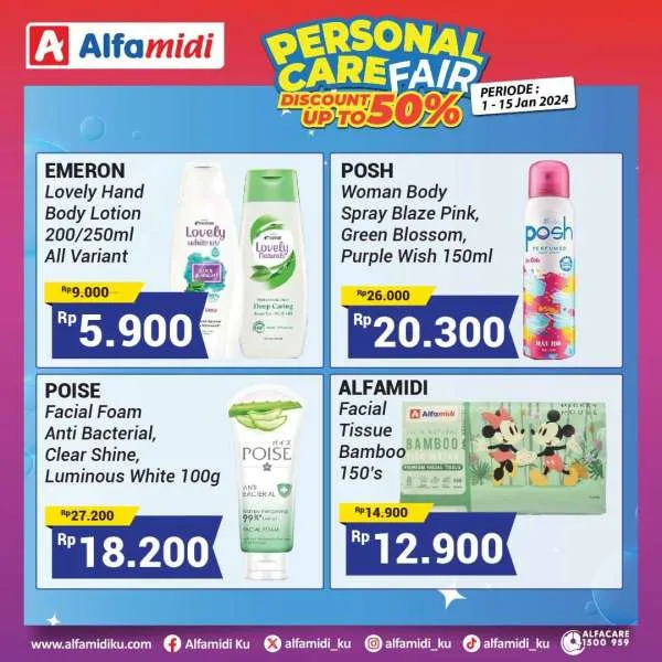 Promo Alfamidi Personal Care Fair Diskon s/d 50% Periode 1-15 Januari 2024