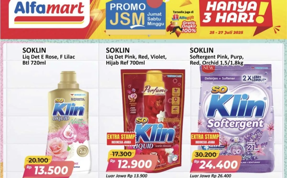 Promo JSM Alfamart 25-27 Juli 2025, Aneka Produk SoKlin Mulai Rp 8.900