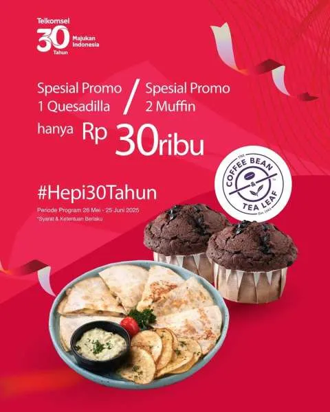 Promo The Coffee Bean & The Leaf Hepi 30 Tahun Telkomsel