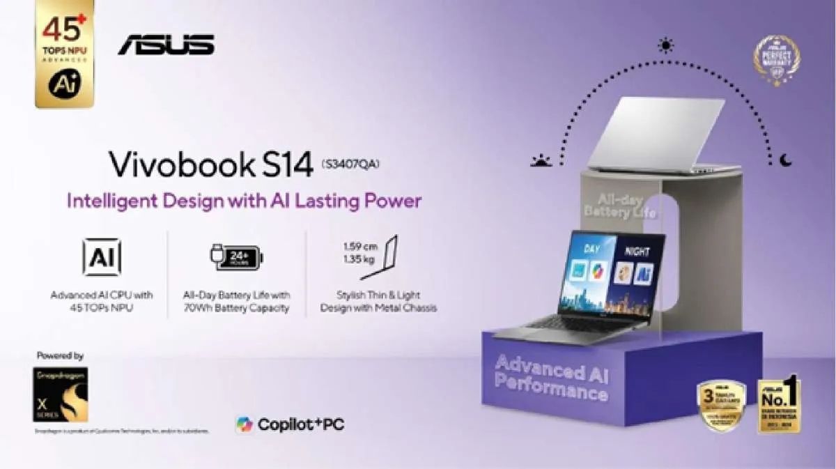 ASUS Vivobook S14 (S3407QA), Laptop AI Tipis dengan Baterai Tahan Seharian