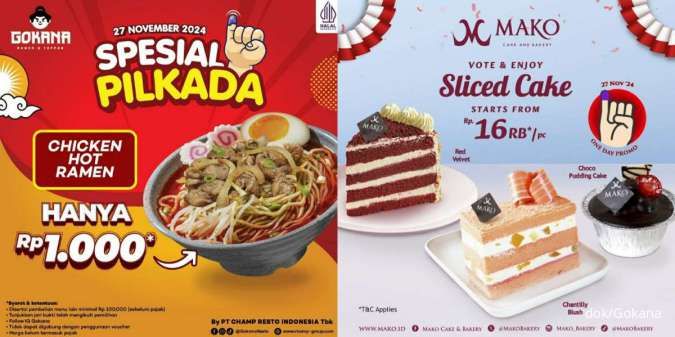 Promo 1 Hari Spesial Pilkada 27 November 2024 di Gokana dan Mako Bakery