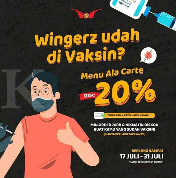 Promo Wingz O Wingz Hari Ini 20 Juli 2021, Diskon 20% Bagi Anda yang Sudah di Vaksin