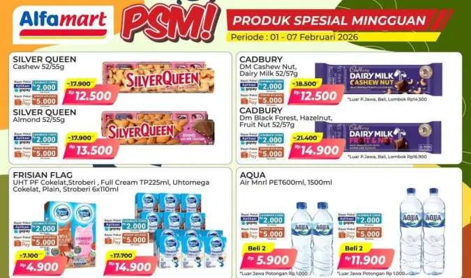 Promo PSM Alfamart Periode 1-7 Februari 2026, Cokelat SilverQueen-Cadbury Turun Harga