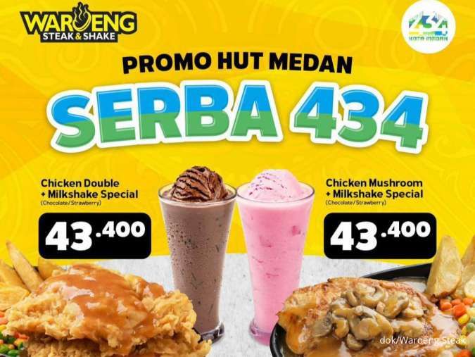 Promo HUT 434 Medan di Waroeng Steak 1-5 Juli 2024, Steak Double-Milkshake Serba 434