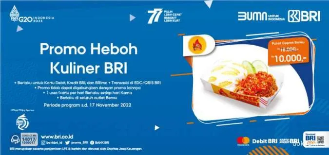 Promo Heboh Kuliner BRI x Geprek Bensu khusus hari Kamis hingga 17 November 2022