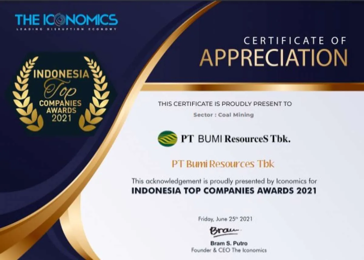 Bumi Resources (BUMI) meraih Indonesia Top Companies Award 2021