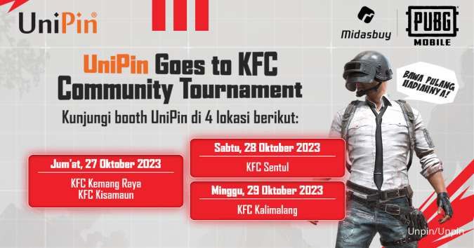 UniPin Berkolaborasi dengan KFC dan PUBGM Adakan Turnamen Komunitas, Banyak Promo Lho
