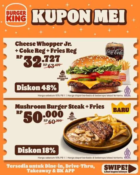 Promo Burger King Kupon Mei Diskon hingga 58%