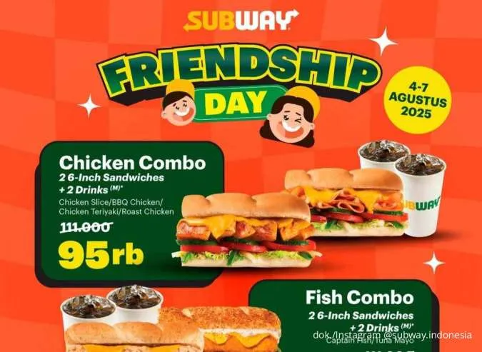 Promo Subway Friendship Day sampai 7 Agustus, Paket Berdua Favorit Harga Spesial