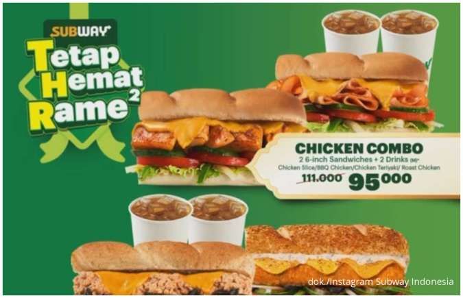 Promo Subway Combo hingga 13 April, Makan Sandwich Berdua + Minum Mulai Rp 95.000