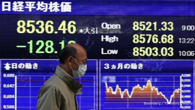 Pasar saham overbought, bursa Jepang memerah