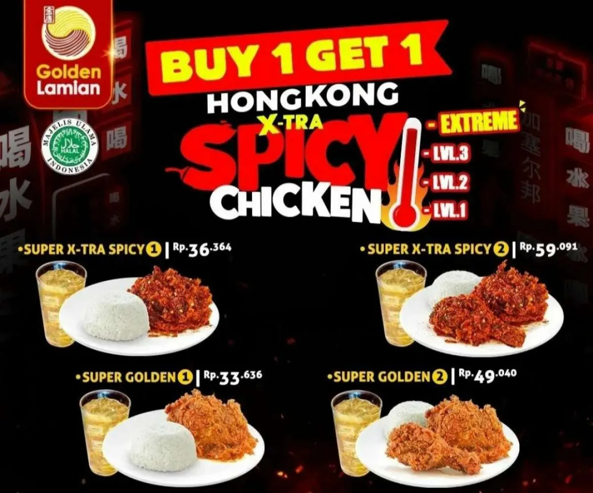 Promo Menu Baru Golden Lamian 2022, Beli 1 Gratis 1 Hongkong Xtra Spicy Chicken