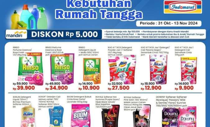 Promo Deterjen dan Sabun Mandi di Indomaret, Alfamart, dan Superindo Weekday Hari Ini