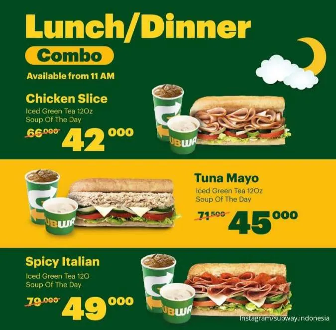 Promo Subway Maret 2023, Paket Lunch dan Dinner Combo