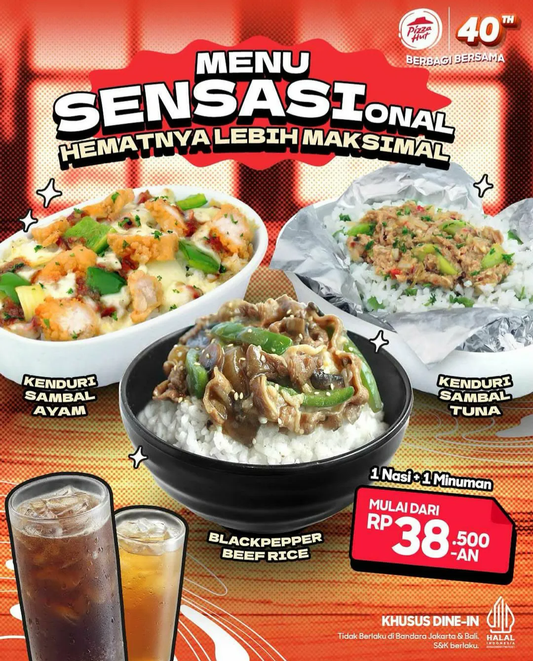 Pizza Hut menu Sensasional 1 nasi dan 1 minuman cuma Rp 38.500