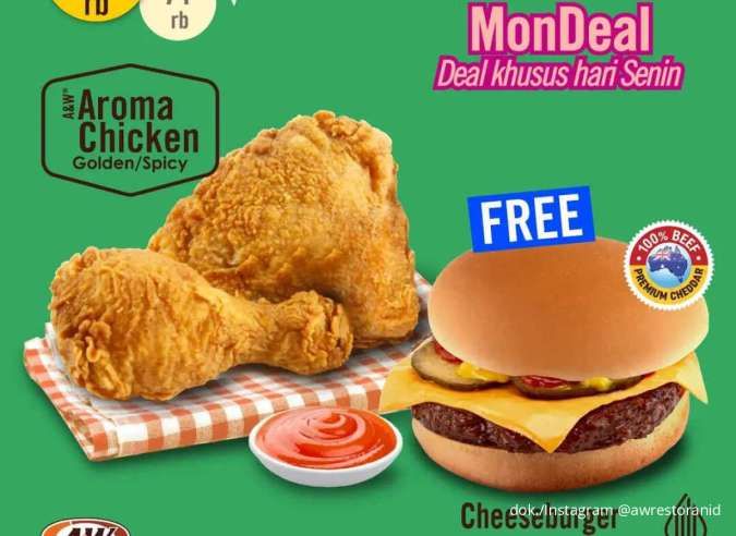 Promo A&W MonDeal Spesial Desember, 2 Aroma Chicken + Cheeseburger Mulai Rp 42.000