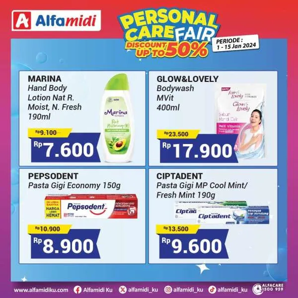 Promo Alfamidi Personal Care Fair Diskon s/d 50% Periode 1-15 Januari 2024