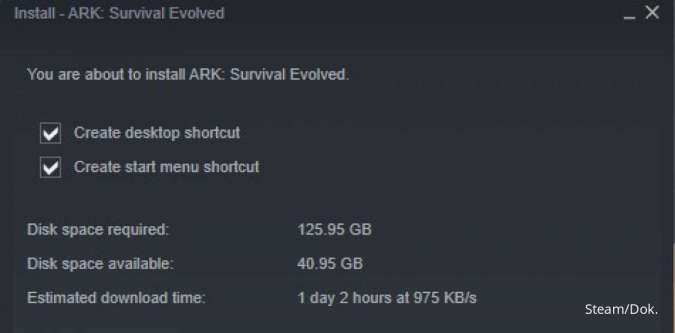 Ruang penyimpanan yang dibutuhkan main Ark: Survival Evolved Steam
