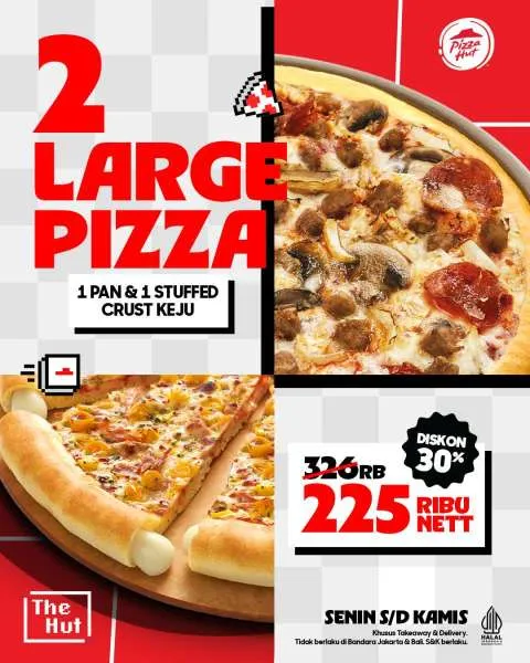 Promo Pizza Hut 2 Large Pizza Senin-Kamis