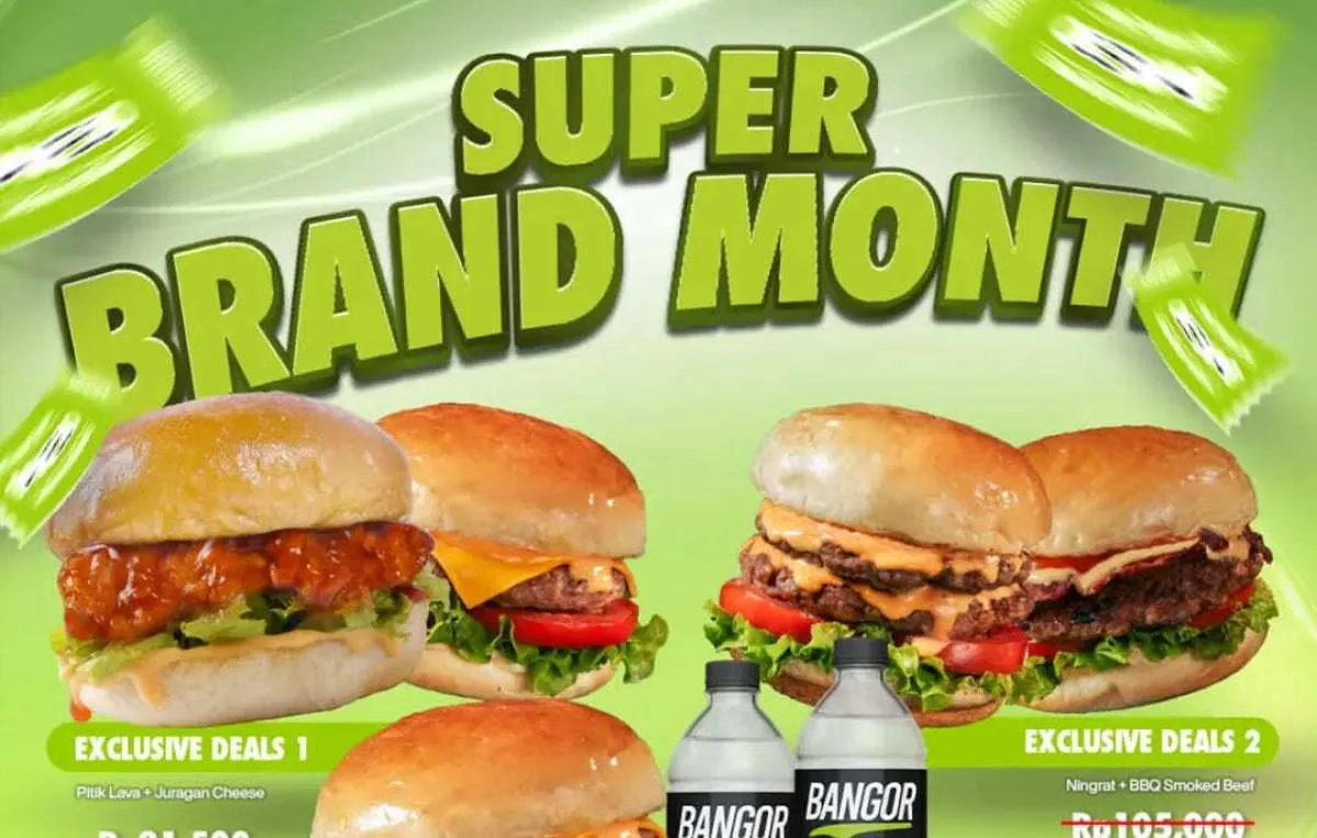 Promo Burger Bangor Super Brand Month Agustus 2025, 2 Burger Cuma Rp 55.000-an